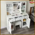 Dressing Table Stool Set Makeup LED Mirror Vanity Desk Cabinet for Women Bedroom