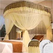 Princess Bed Canopy for Girls 4 Corner Post Bed Curtains Canopy 3 Openings with U-Shaped Bracket Double-Layer Lace Bed Decoration Mosquito Net for King Size and Large (Size:150×200×210cm,Col