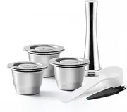 RECAFIMIL Reusable Coffee Pods 3 Pcs Reusable Coffee Nespresso Capsules with Tamper Stainless Steel Refillable Coffee Capsules Pods Compatible for Nespresso Machine
