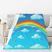 Flannel Throw Blanket, Rainbow Clouds Raindrop Blankets for Couch Washable Lightweight Blanket for Bed Soft Fleece Blanket 80"x60" Air Conditioning Blanket Warm Plush Blankets for All Season