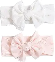 Baby Headbands 2Pcs Pretty Soft Headbands for Girls Elastic Girls with Big Bow Cozy Nylon Toddler Headband Hair Accessories Gifts for Newborn Infant Toddler Kids Headband