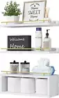 Floating Shelves with Cube Shelf, Wall Shelves with Metal Rail for Bathroom Deco