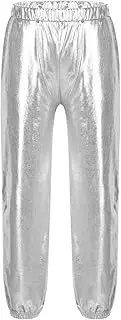 [inhzoy] Kids Girls Shiny Metallic Dance Trousers High Waist Harem Jogger Sweatpants Hip Hop Street Dance Pants
