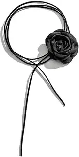 [RFTWXHPN] Black Camellia Flower Choker Necklace Gothic Style for Women, Gothic Style Enthusiasts, Young Women, 57 Inches, Zinc Metal, Opal Stone, Necklace