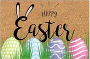 Easter Welcome Doormat, 40 x 60 cm Happy Easter Bunny Eggs Door Mat Decorations, Non Slip Doormat for Front Door Outdoor Indoor