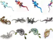 Genuine Peridot Purple Crystal Rhinestone Chameleon Lizard Jewelry Brooch Pin
