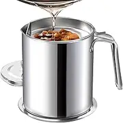 Chihee Oil Strainer Pot Grease Can 2 L Stainless Steel Oil Storage Can Container with Fine Mesh Strainer Dust-Proof lid Non-Slip Plate Suitable for Storing Frying Oil and Cooking Grease