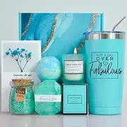 Birthday Gifts for Women, Bath Salts Gift Set, 8 Pieces Unique Gift Hampers Women, Carrying Mug Aromatherapy Candle Bath Balls Bath Set Gift Basket, Women's Gift Basket for Mom Sister Wife Friend Teacher (green)