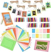 Swpeet 105Pcs 6 Inch Colorful Paper Photo Frames Set for 4"x6" Photo, Hanging Photo Display Frames, Includes 50Pcs 6 Inch Hanging Album Frame, 50Pcs Colorful Clips and 5Pcs 78" Strings for Wall Decor
