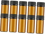 OFFIGAM 10 Pcs Mini Glass Vial Bottles for Essential Oils Perfumes Chemistry Dark Brown Empty Bottles with Grain Lid Hole Plug Travel Friendly Storage