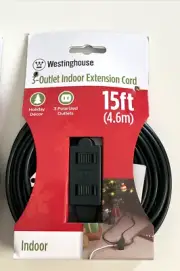 Westinghouse 3-outlet indoor Extension Cord 15 Ft Christmas lights New