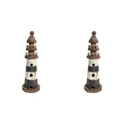 2PK LVD Wooden Rustic Lighthouse Sculpture Small 9x28cm Blue