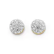 9ct Gold, Crystal Half Round Ball Stud Earrings in White