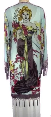 FAB AQUA GREEN ARTDECO STEVIE NICK'S STYLE SILK MUCHA GYPSY BOHO DELUXE DUSTER