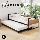 Artiss Bed Frame 2x Single Size Trundle Metal Base Mattress Platform Black DEAN