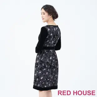 【RED HOUSE 蕾赫斯】植絨點點花朵洋裝(黑色)