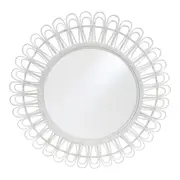 Bamboo Metal Glass Large 107cm Mirror Batu Round Wall/Tabletop Decor White Wash