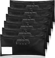 LEIFIDE 6 Pcs Money Bag with Lock 11 x 5.5 Inches Black Locking with Clear Window Pouch Lockable PU Storage Zipper Cash Bag for Storing Coins Documents Checks