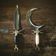 HANDMADE CRESCENT MOON DAGGER RITUAL ATHAME BOLINE Snake Knife With Sheath