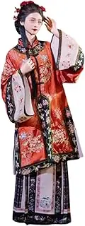 [IDZNFNFX] Qing Dynasty Hanfu Set Ge Ge Clothing Jin Merchant Embroidered Top with Horse Face Skirt,A,L=166~170cm