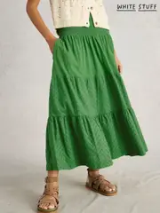White Stuff Green Marissa Broderie 100% Cotton Maxi Skirt (H27436) | $150