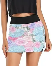 [RPLIFE] Roses Hydrangeas White Exercise Skort, Woman Skirts, High Waisted Skirts for Women Tummy Control