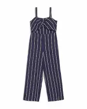 $295 Bardot Juniors Girls' Blue Striped Twist-Front Sleeveless Jumpsuit Size 10