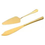 Wedding Cake Knife and Server Set, Gold Cake Cutting Set (11/9 Inch)