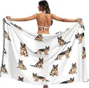[RPLIFE] German Shepherd White Bathing Suit Wraps Sarongs, Tassel Beach Sarong for Summer Beach/Pool, Large, German Shepherd White, Large