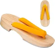 [BEWUST] Woman’s Japanese Traditional Clogs Geta Sandals Log Flat Heel Anti-Slip Wooden Geta Flip Flops Slippers Shoes Heel Height 3.5CM Summer Beach Footwear,23cm,Yellow
