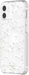kate spade new york Protective Hardshell Case Compatible with iPhone 12 Mini - Clover Hearts Knockout Pearlized White/Clear/Gems