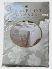 NEW WILTON COURT CAMELOT DAMASK TABLECLOTH 60" x 104" OVAL PLATINUM IRREGULAR