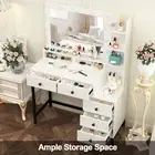 Dresser Vanity Makeup Desk Dressing Table Set with Vanity Mirror,LED Light Bulbs
