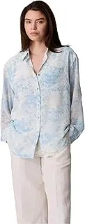 [Calvin Klein] Women's Printed Classic Button-Down Shirt