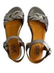 Miz Mooz Sandals Sz 8 Demure Pewter Leather Buckle Strappy Flats Portugal NWB
