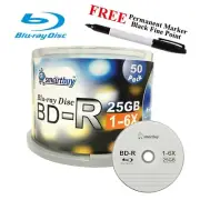 50 Smartbuy Logo BD-R 6X 25GB Blu-ray Blank Media Disc + Black Permanent Marker