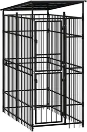 Dog Kennel Outdoor with Roof, Dog Enclosures for Outside, Heavy Duty Steel Dog Playpen Fence with Lockable Door, Dog Crate for Backyard, 96x192x200 cm