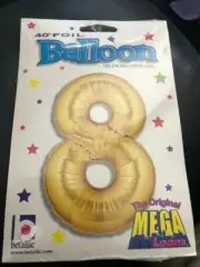 40" Number 8 - Gold Megaloon Foil Mylar Party Balloon, Pack of 1 by Betallic New