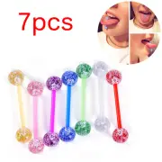 7pcs/lot Glitter Bar Tongue Rings Body Piercing Jewelry Tounge Bars GiftRN