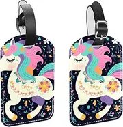 [YTYVAGT] Luggage Tags for Suitcases,Travel Tags for Luggage,Cartoon Unicorn on Purple Background,2-Pc