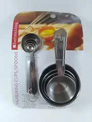 Measuring Cups & Spoons, Everyday Living Basic Set of 8. Metal Stainless Steel