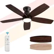 42 inch Flush Mount Ceiling Fans with Lights and Remote Control,Black Low Pro...