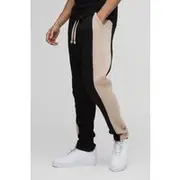 Mens Black Slim Fit Man Colour Block Pintuck Joggers