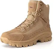 [ANGRYRAM] Men's Tactical Military Work Boots 6 Inch Side Zipper Lightweight Comfortable Combat Motorcycle Boots for Men, Sand, 10