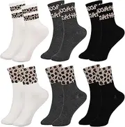 [Utensilsto] 6 Pairs of Women's Tennis Socks, Crew Socks, Leopard Print Socks, Running Socks, Sports Socks, Women's Trainer Socks for Casual Wear, multicoloured, Medium-Large