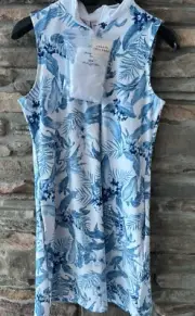 Tommy Bahama Women's Tabu Jungle Print Blue 1/4 Zip Golf Dress Shorts M L NWT