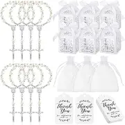 200 Pcs Baptism Favors Set, 50 Pieces Mini Rosary 50 Pieces Baptism Party Gift Wrap Boxes 50 Pieces Organza Bags with Drawstring 50 Pieces Thank Tags for Baby's Christening Communion Kitchen (White)