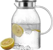 60oz 1.8 Liter Glass Carafe, Water Pitcher with Lid, Iced Tea or Lemonade Pitcher, Sun Tea Jar, Easy Clean Heat Resistant Glass Jug for Cold or Hot Beverages, Juice