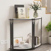 Fin 2-Tier Half Moon Marble Console Table Hall Desk Entryway Table W/ Storage Shelf