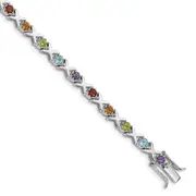 Sterling Silver Rhodium-Plated & Multi Gemstone Bracelet